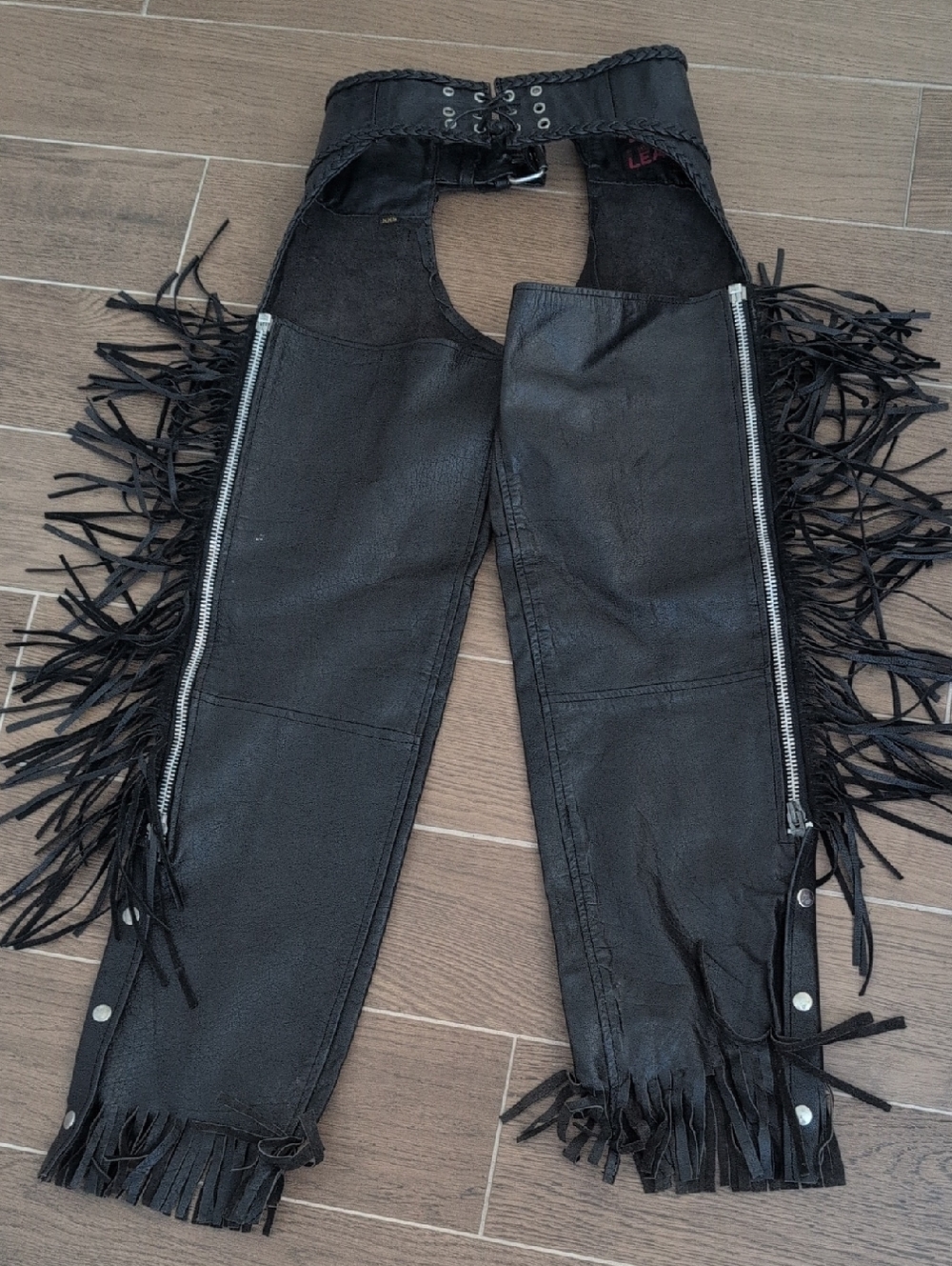 Vintage Hot Leathers Women's Black Fringe Leather Motorcycle Biker Chaps  XXS